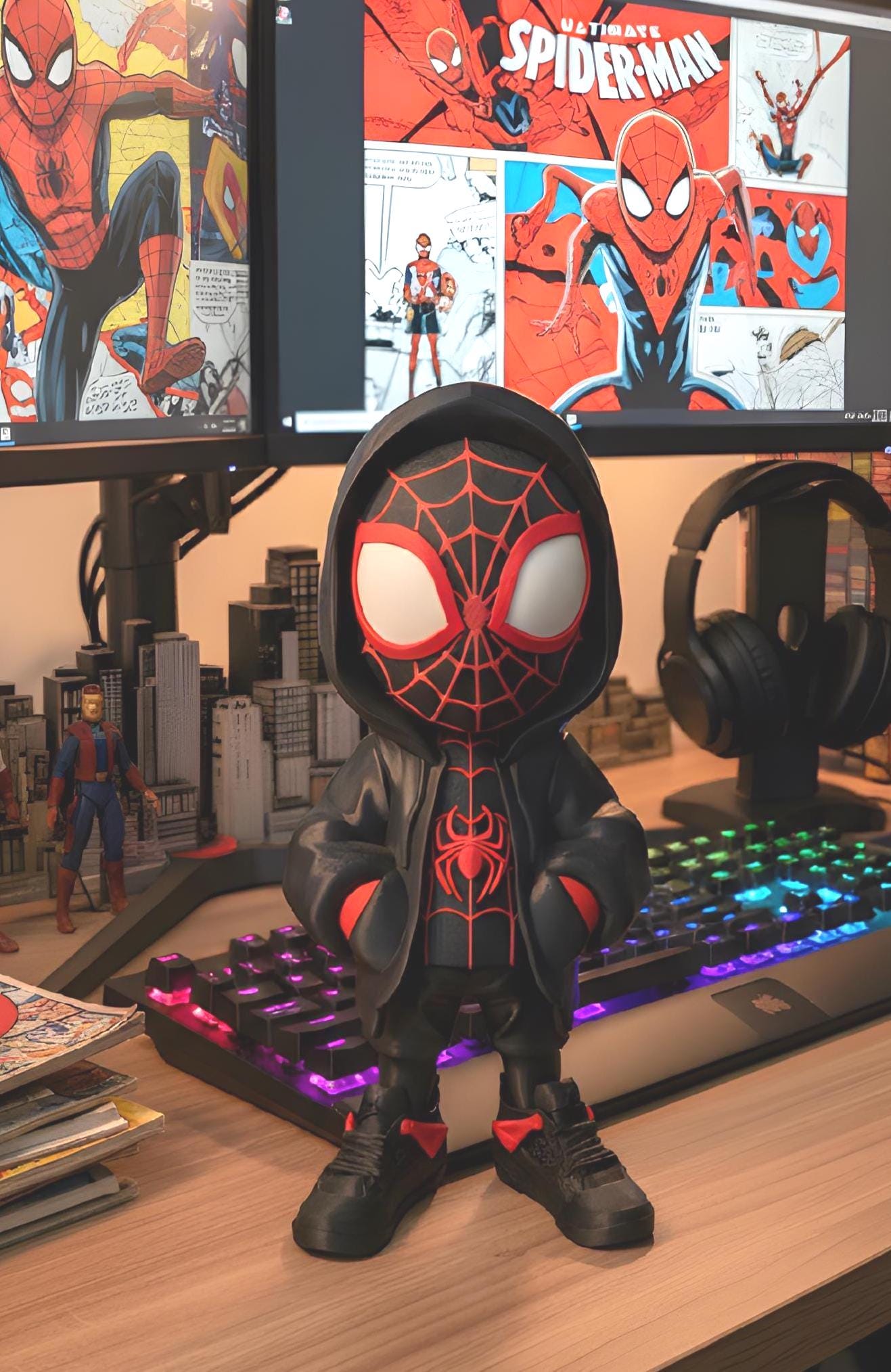 Miles Morales Spider-Man Inspired Statue | 12 Inch 3D Printed Superhero Fan Art | Comic Style Display Figure