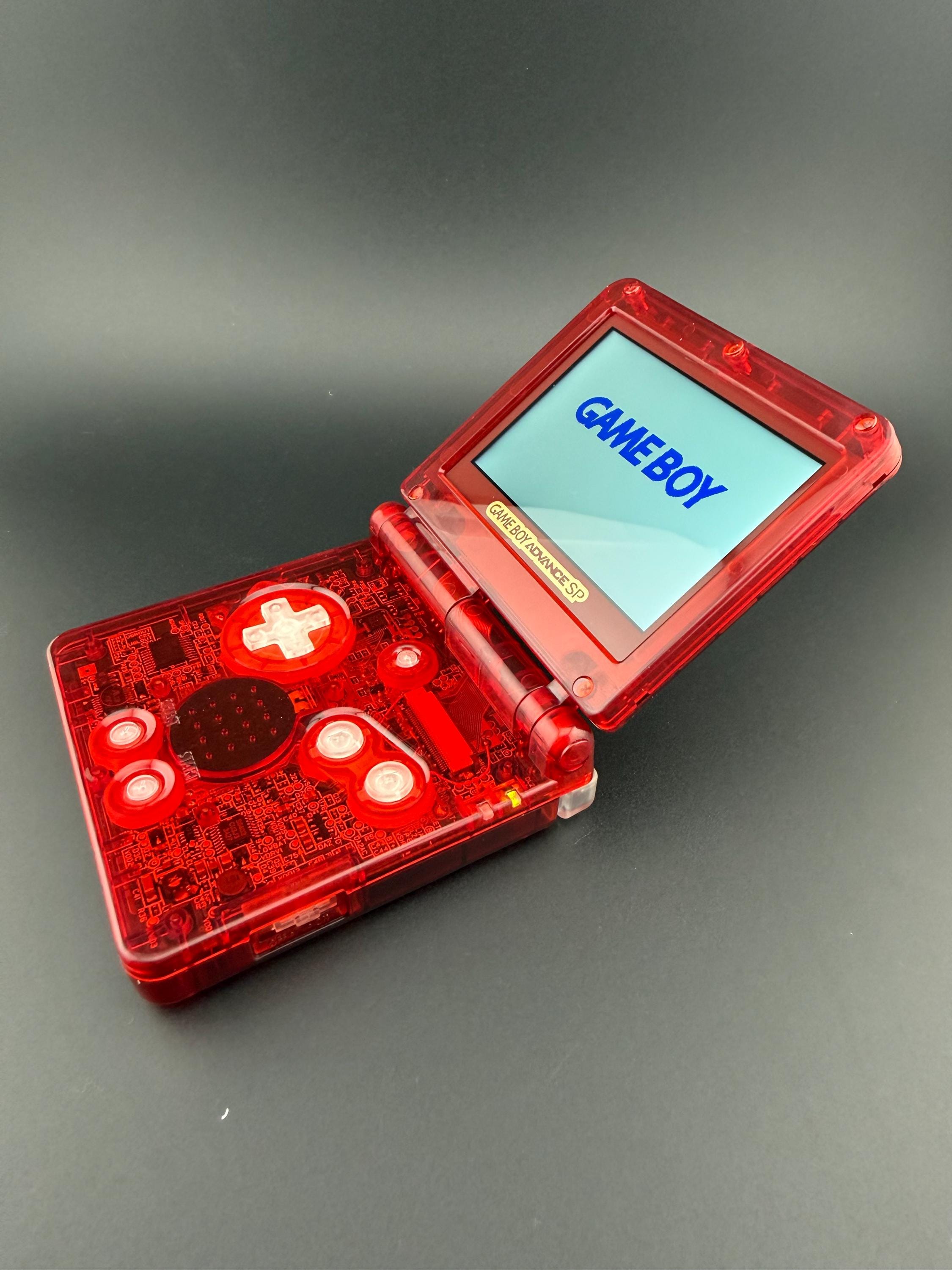 Custom Game Boy Advance SP – Crystal Red Edition | IPS Screen | USB-C Charging | Upgraded Battery
