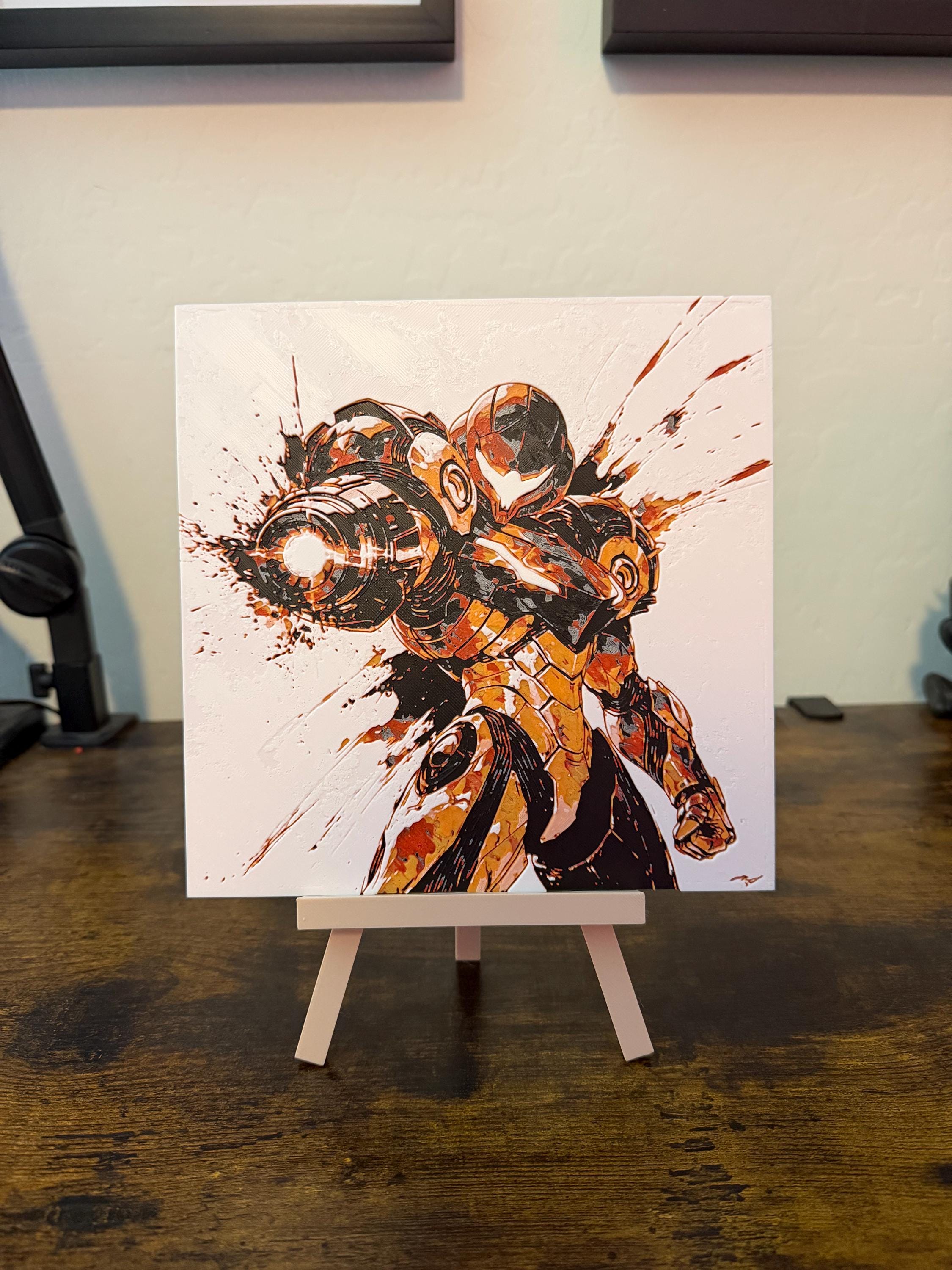 Samus (Metroid Prime) – 3D Printed Filament Painting | Multicolor 3D Wall Art