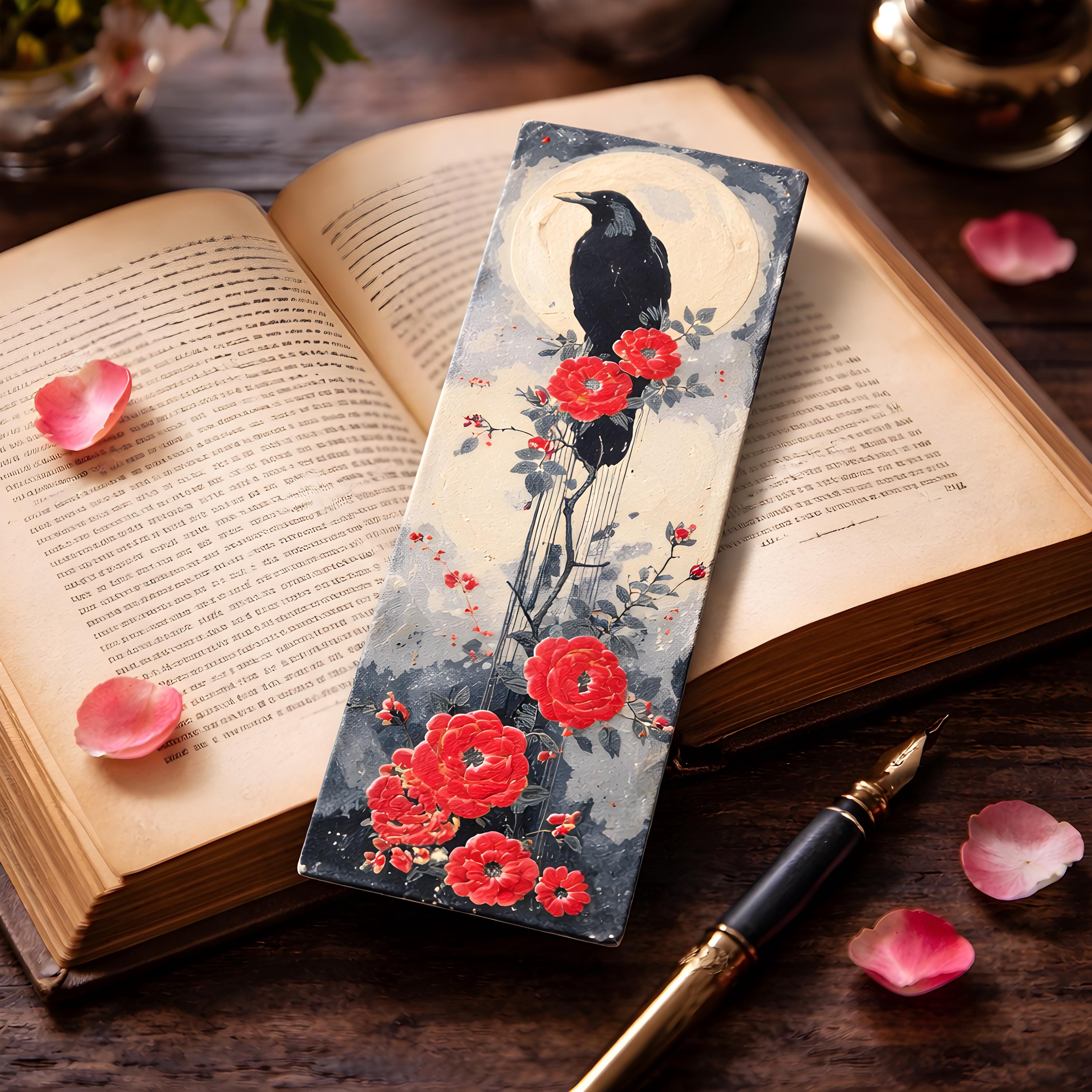 Raven and Roses 3D Printed Bookmark | Gothic Filament Art Bookmark | Elegant & Durable