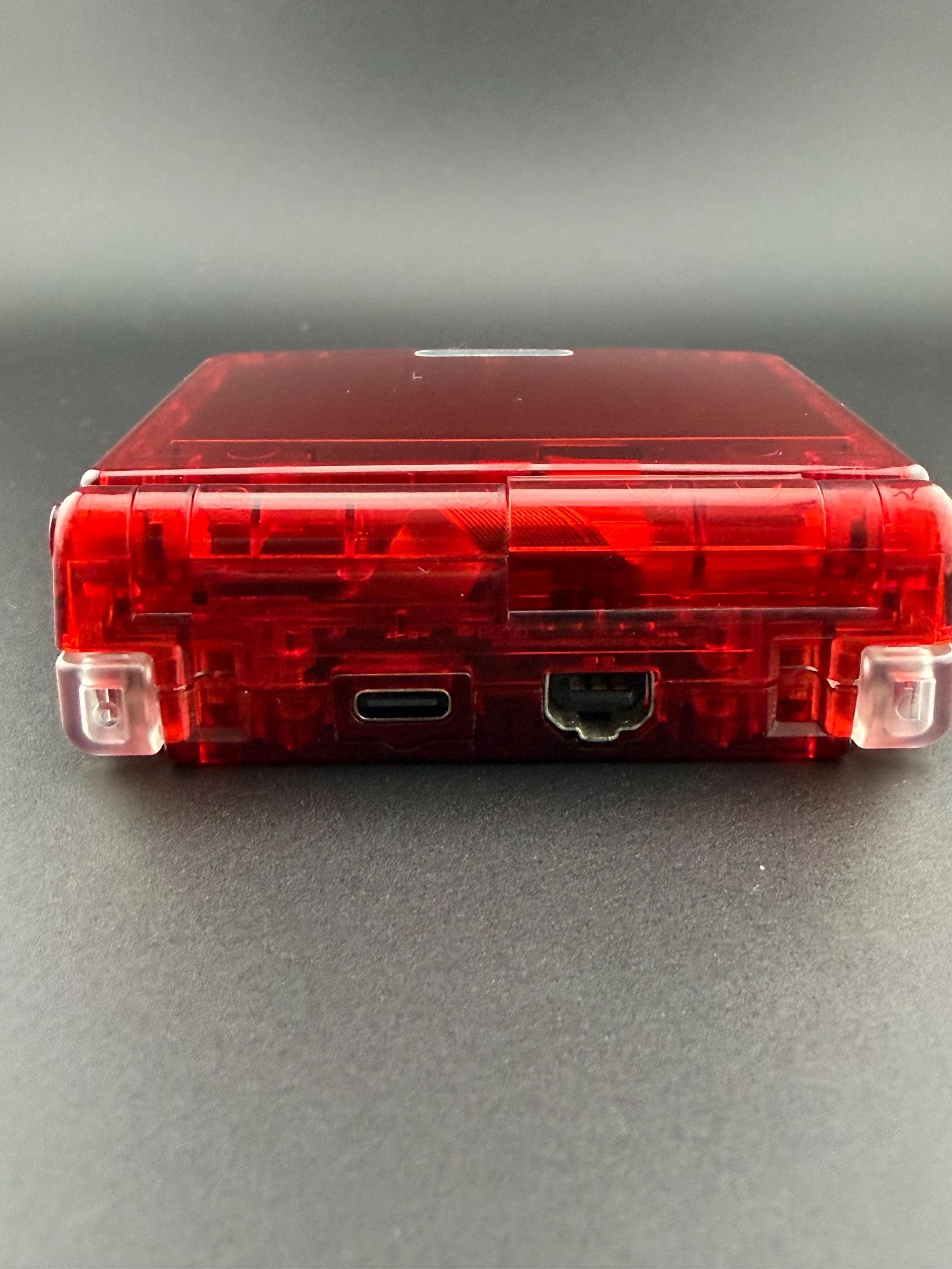Custom Game Boy Advance SP – Crystal Red Edition | IPS Screen | USB-C Charging | Upgraded Battery