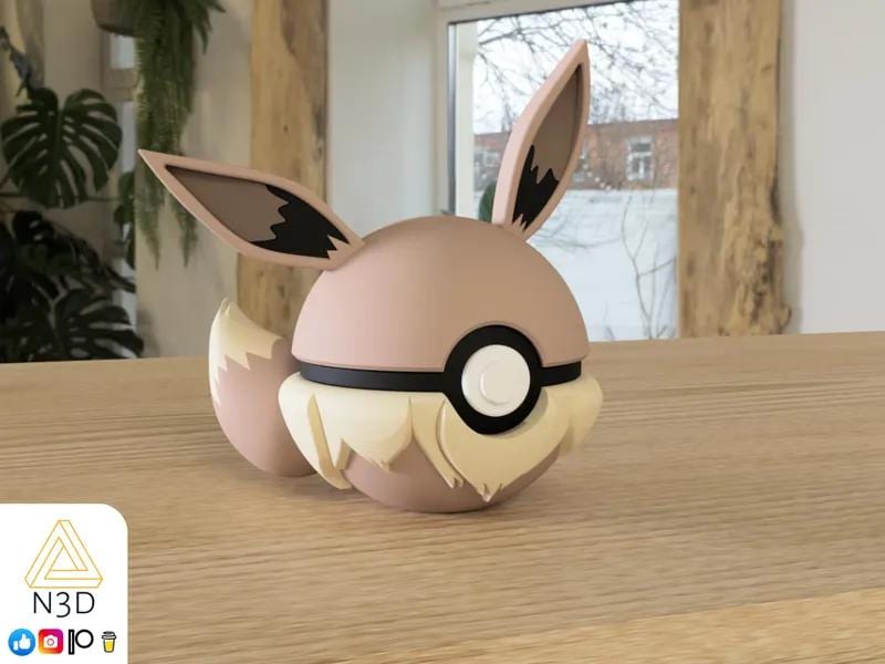 Eevee #0133 Pokémon | 3D Printed N3D Poké Balls with Clicking Button