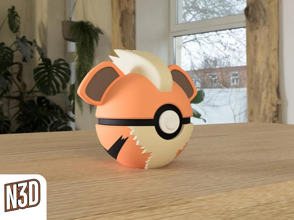Growlithe #0058 Pokémon | 3D Printed N3D Poké Balls with Clicking Button