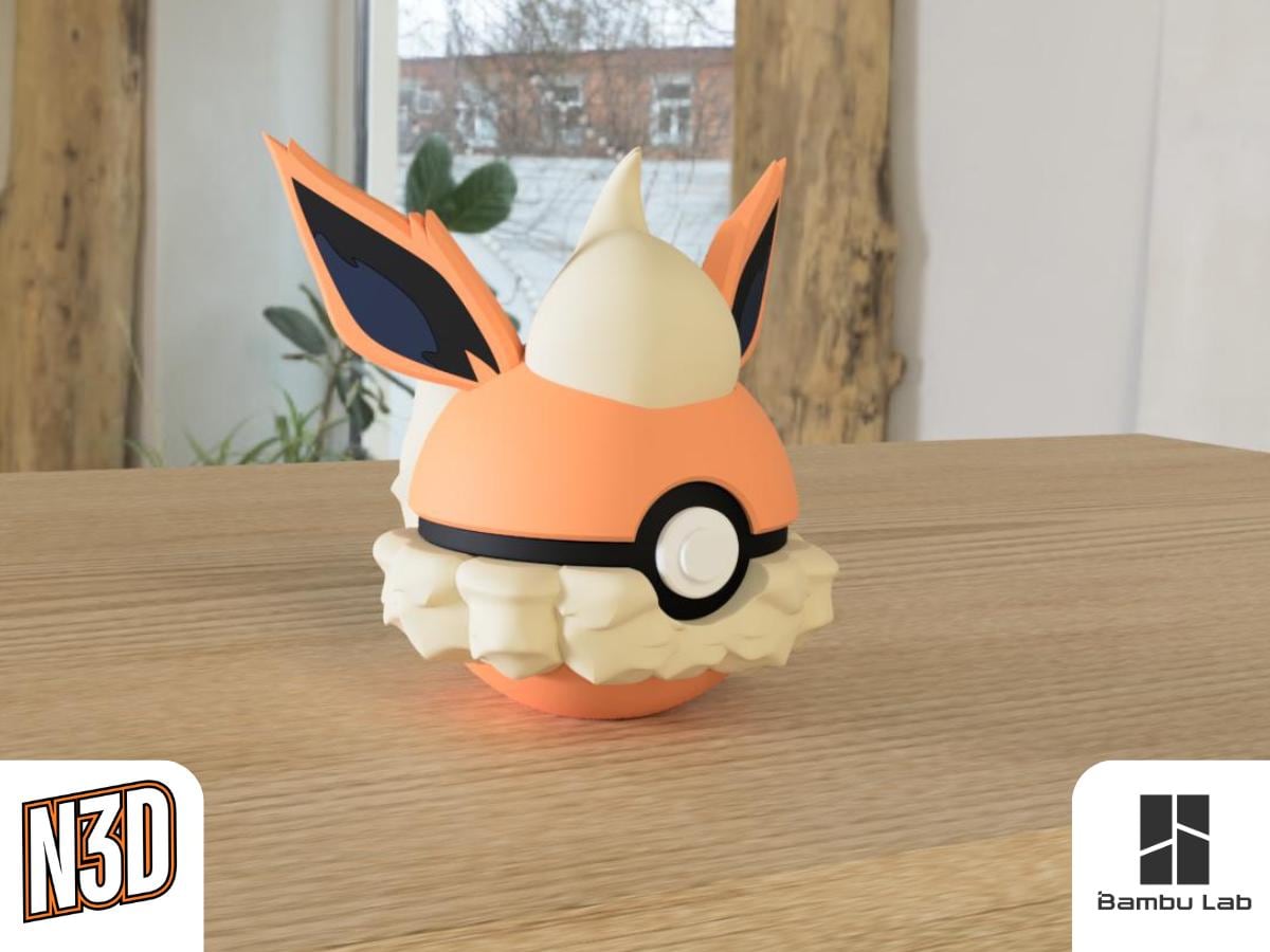 Flareon #0136 Pokémon | 3D Printed N3D Poké Balls with Clicking Button