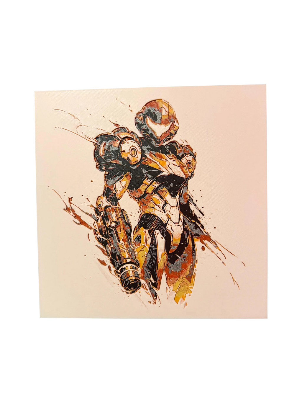 Samus (Metroid Prime) – 3D Printed Filament Painting | Multicolor 3D Wall Art