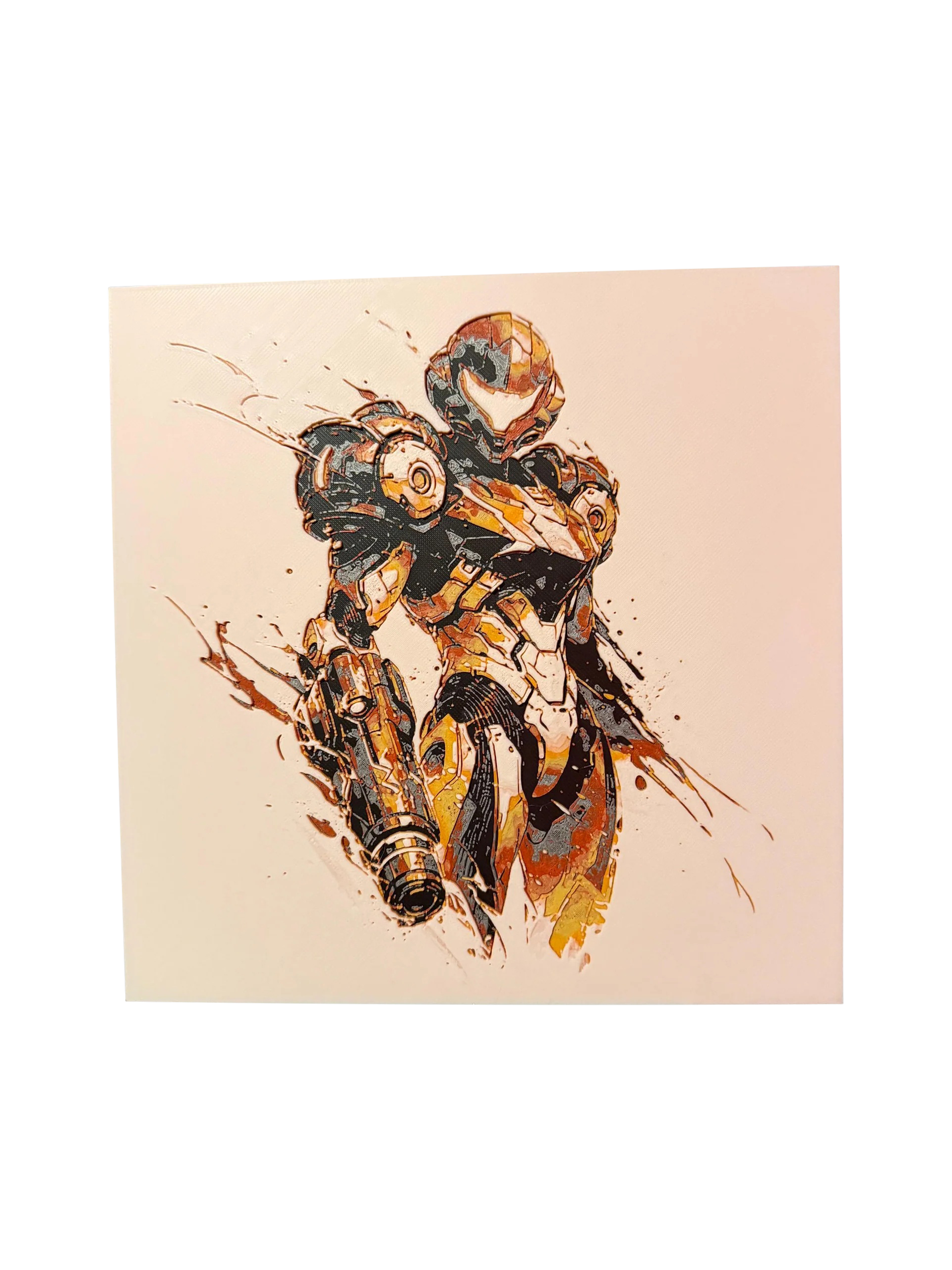 Samus (Metroid Prime) – 3D Printed Filament Painting | Multicolor 3D Wall Art