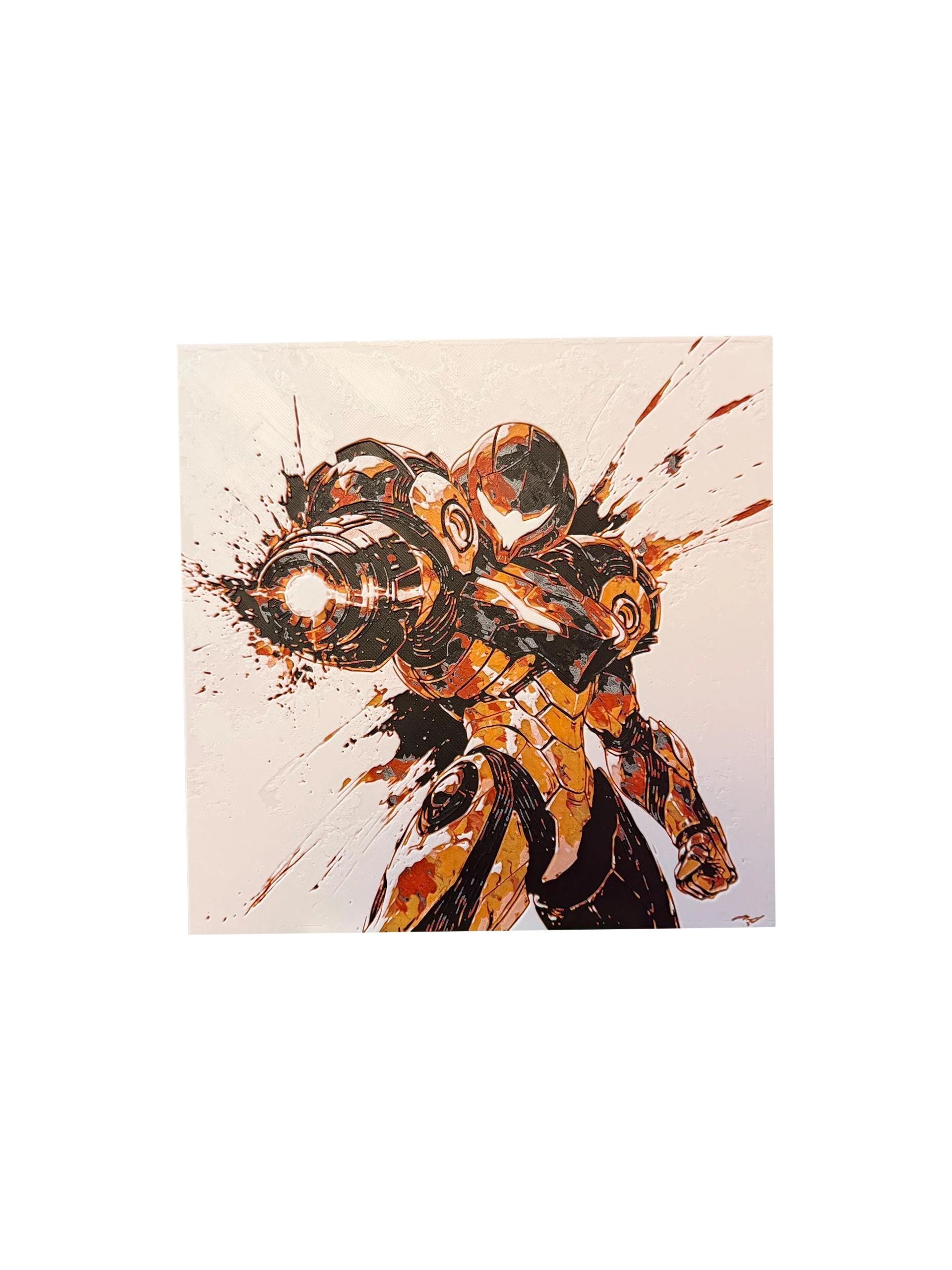 Samus (Metroid Prime) – 3D Printed Filament Painting | Multicolor 3D Wall Art