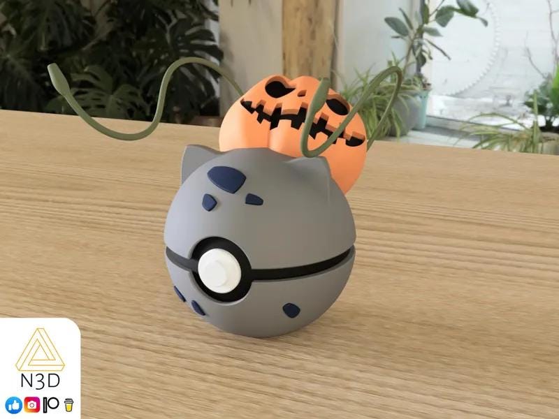 Bulbasaur #0001 Pokémon | 3D Printed N3D Poké Balls with Clicking Button