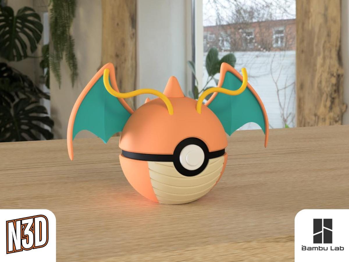 Dragonite #0149 Pokémon | 3D Printed N3D Poké Balls with Clicking Button