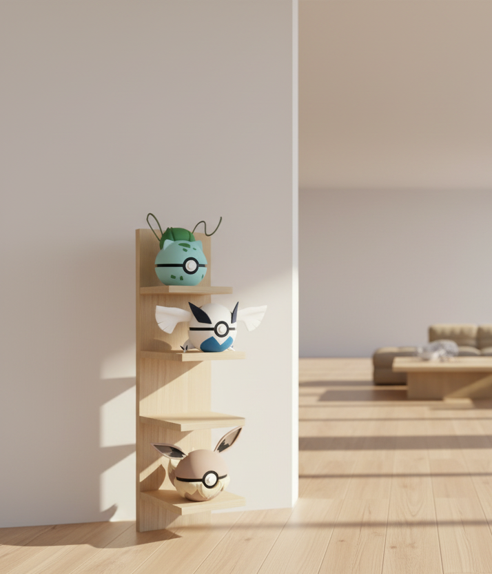 Bulbasaur, Lugia, and Eevee Pokeballs Circle on Desk - Updated