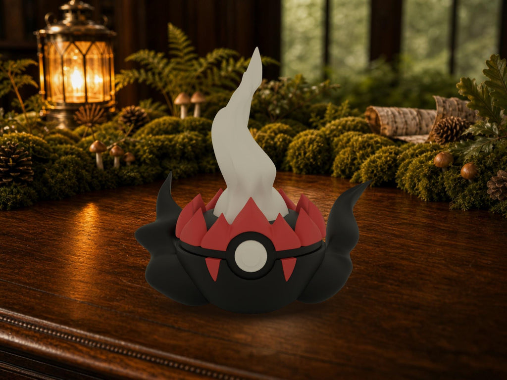 Darkrai N3D Poké Ball #0491 on a woodland study desk, 3D printed Pokeball clicker