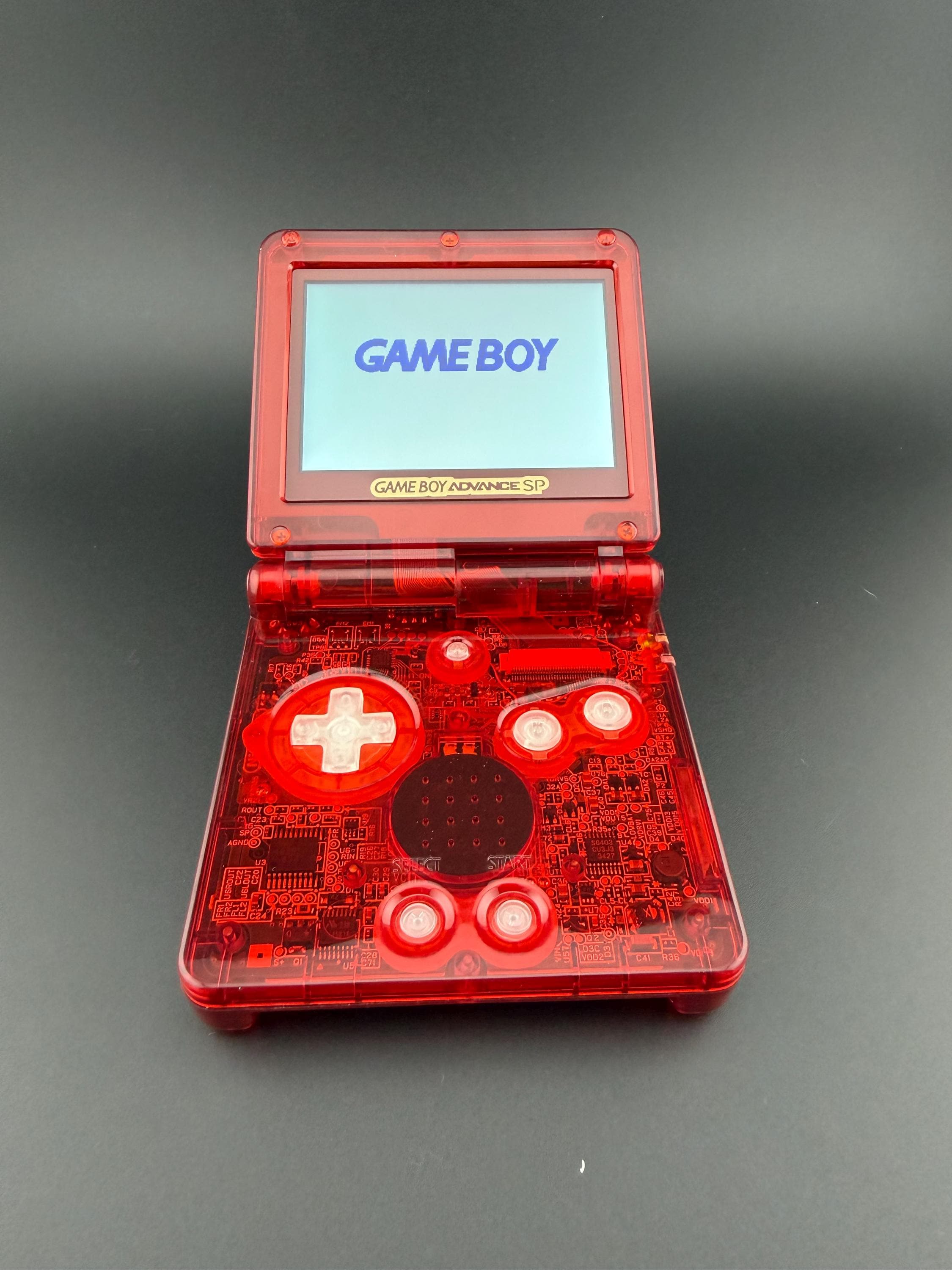 Custom Game Boy Advance SP – Crystal Red Edition | IPS Screen | USB-C Charging | Upgraded Battery