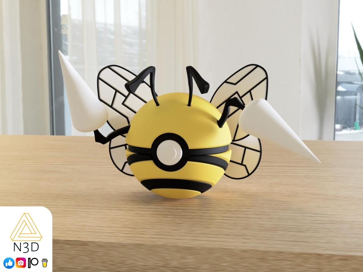 Beedrill #0015 Pokémon | 3D Printed N3D Poké Balls with Clicking Button