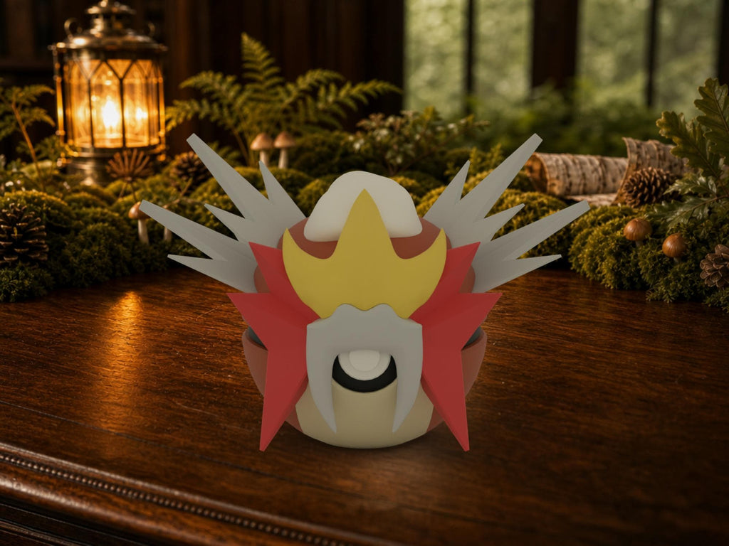 Entei N3D Poké Ball #0244 on a woodland study desk, 3D printed Pokeball clicker