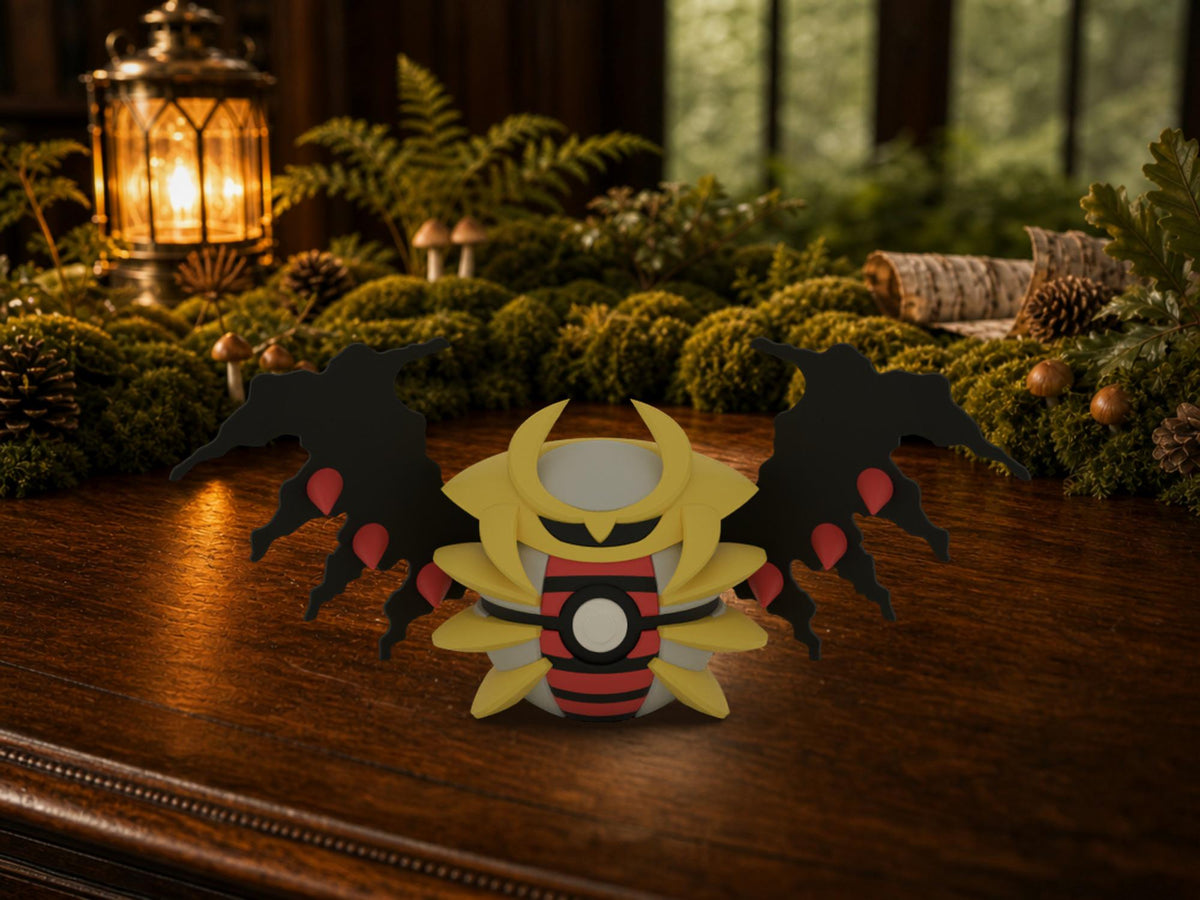Giratina N3D Poké Ball #0487 on a woodland study desk, 3D printed Pokeball clicker