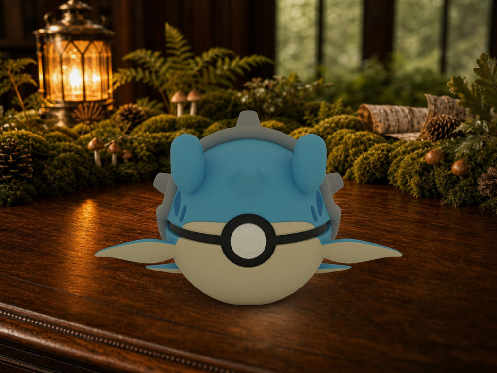 Lapras N3D Poké Ball #0131 on a woodland study desk, 3D printed Pokeball clicker