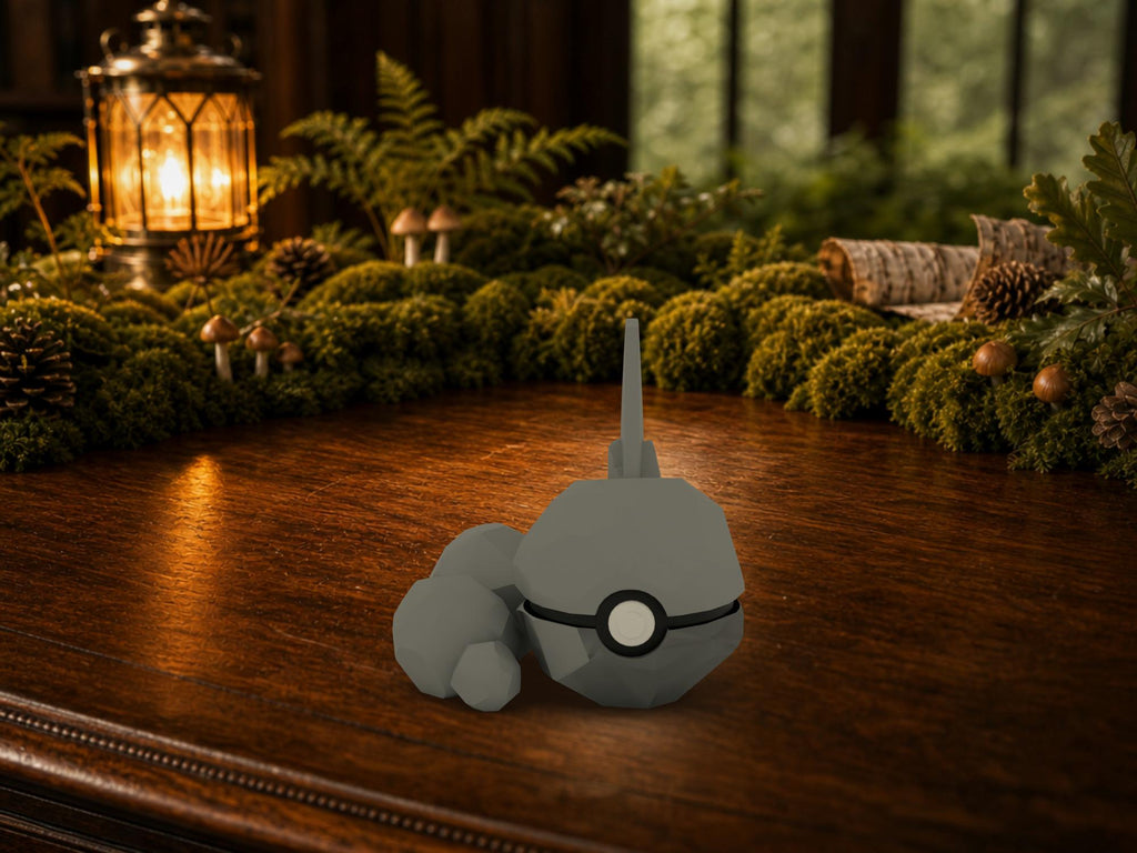 Onix N3D Poké Ball #0095 on a woodland study desk, 3D printed Pokeball clicker