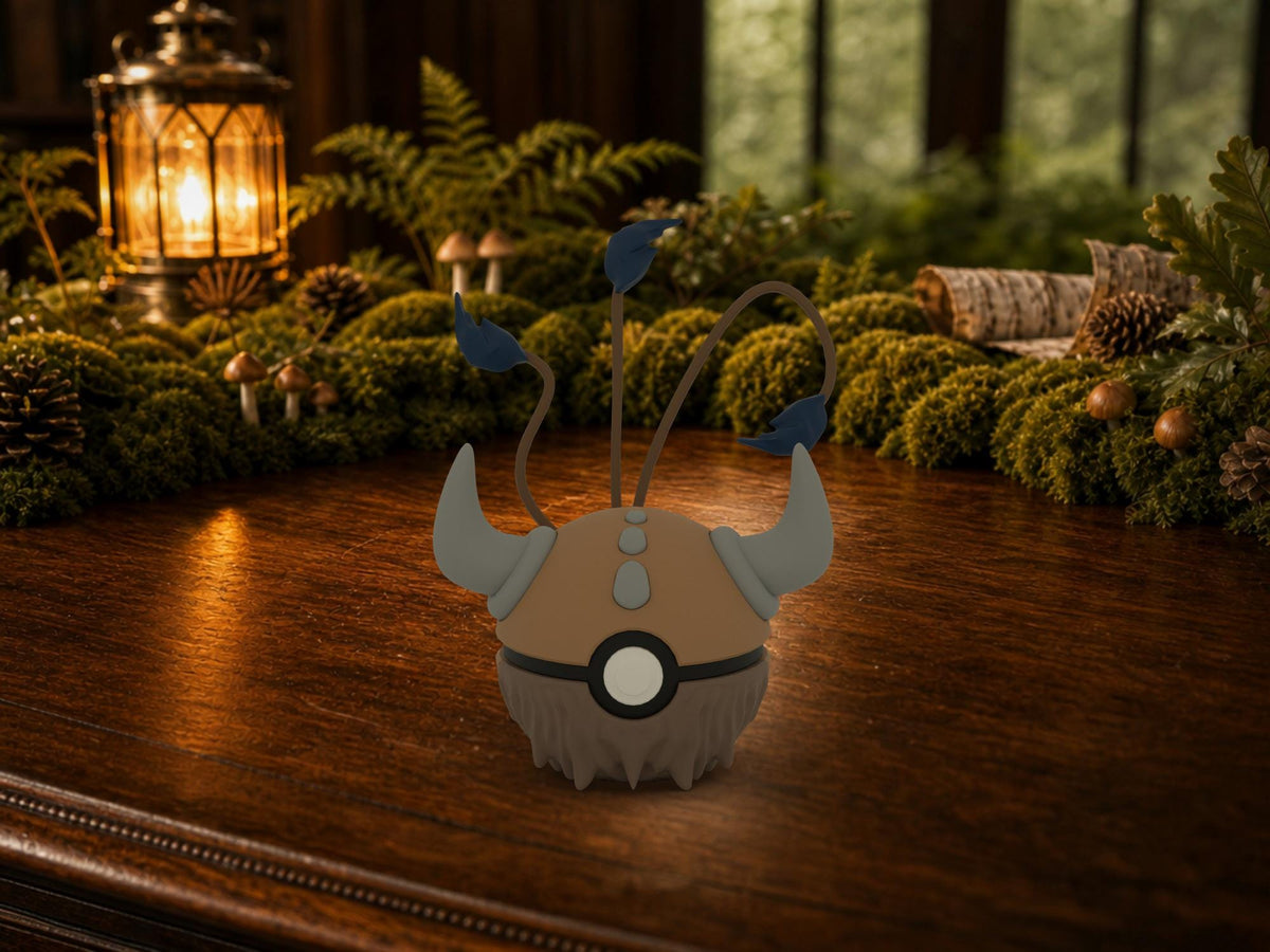 Tauros N3D Poké Ball #0128 on a woodland study desk, 3D printed Pokeball clicker