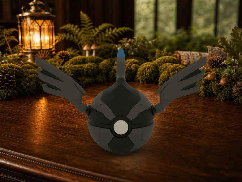 Zekrom N3D Poké Ball #0644 on a woodland study desk, 3D printed Pokeball clicker