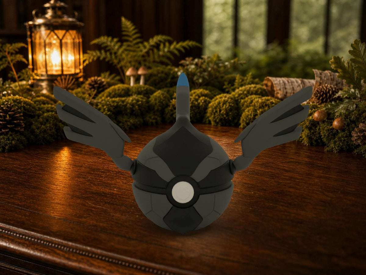 Zekrom N3D Poké Ball #0644 on a woodland study desk, 3D printed Pokeball clicker